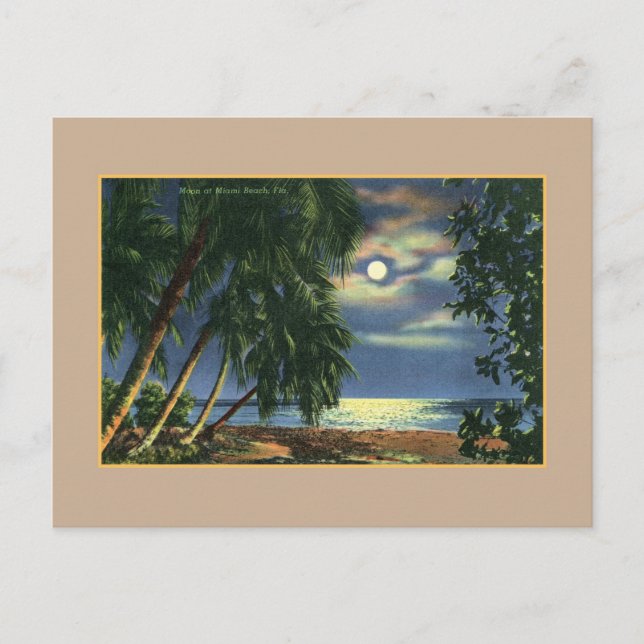 Vintage Moonlight beach view Miami Beach Postcard (Front)