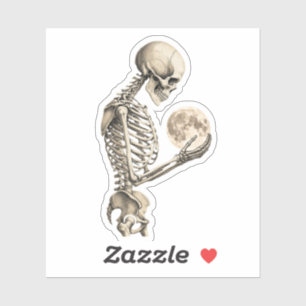 Vintage Moonlight Skeleton Holding Full Moon Gothi