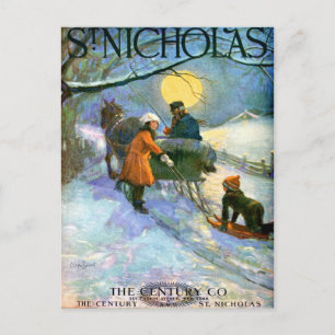 VINTAGE "MOONLIGHT SLEIGHRIDE" COVERART POSTCARD