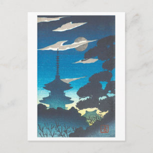 Vintage Moonlit Pagoda in Japan Postcard