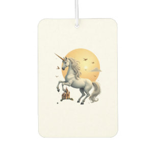 Vintage Moonlit Unicorn Fantasy Art with Castle an Car Air Freshener