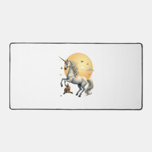 Vintage Moonlit Unicorn Fantasy Art with Castle an Desk Mat