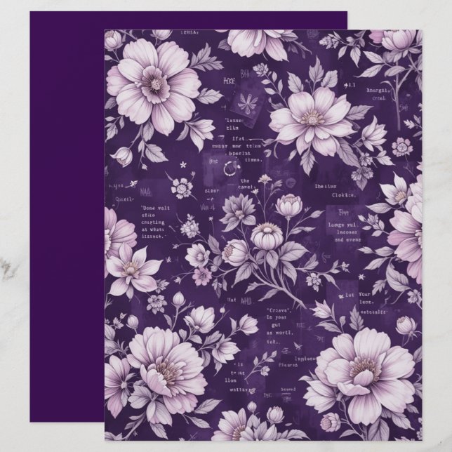 Vintage Moonlit Violet Blossoms Scrapbook Paper (Front/Back)