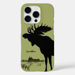 Vintage Moose and Wolf Wildlife Choose Colour iPhone 16 Pro Case