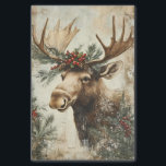 Vintage Moose Christmas Winter Aged Decoupage Tissue Paper<br><div class="desc">This design may be personalised by choosing the Edit Design option. You may also transfer onto other items. Contact me at colorflowcreations@gmail.com or use the chat option at the top of the page if you wish to have this design on another product or need assistance. See more of my designs...</div>
