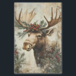 Vintage Moose Christmas Winter Aged Decoupage Tissue Paper<br><div class="desc">This design may be personalised by choosing the Edit Design option. You may also transfer onto other items. Contact me at colorflowcreations@gmail.com or use the chat option at the top of the page if you wish to have this design on another product or need assistance. See more of my designs...</div>