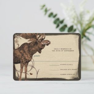 Vintage Moose Forest Lodge Ranch Wedding RSVP Card