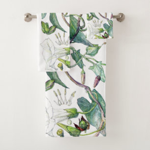 Vintage Morning Glory Flowers Bath Towel Set