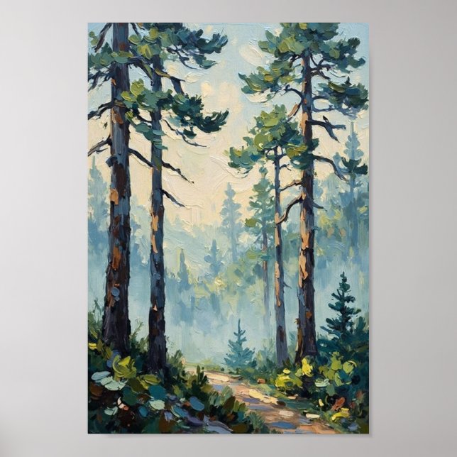 Vintage Morning Mist Forest Art Poster (Front)