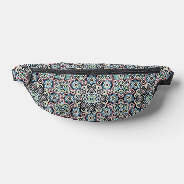 Vintage Moroccan Abstract Blue & Teal Pattern Bum Bags (Lay Down)