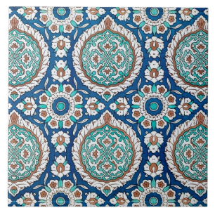 Vintage Moroccan Teal & Blue Floral Pattern Tile