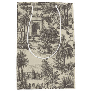 Vintage Moroccan Toile Camel Oasis Palm Tree Medium Gift Bag