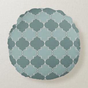 Vintage Moroccan trellis quatrefoil seamless patte Round Cushion