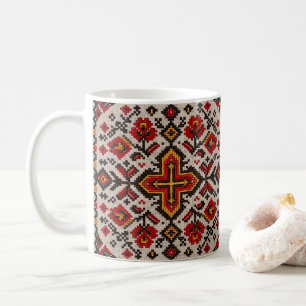 Vintage Moroccan Tribal Orange Floral Pattern Coffee Mug