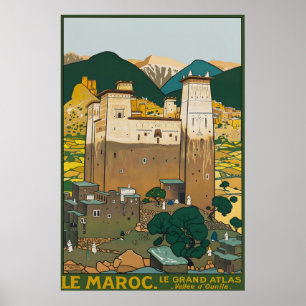 Vintage Morocco Atlas Mountains Travel Poster