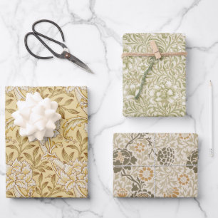 Vintage Morris Brown Floral Beige Flowers Patterns Wrapping Paper Sheet