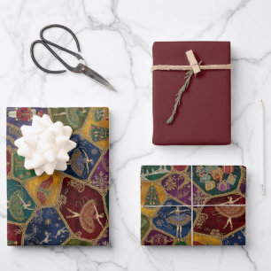 Vintage Mosaic Nutcracker Ballet Festive Custom Wrapping Paper Sheet