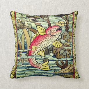 Vintage Mosiac Fish Throw Pillow