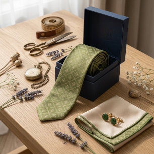 Vintage Moss Green and Champagne Heritage Jacquard Tie