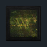 Vintage Moss Green Gold Grunge Script Monogrammed Gift Box<br><div class="desc">Vintage Moss Green Golden Grunge Scripted Gift box with an option to Add monogram and name. it can be a personalised gift for weddings,  anniversaries,  birthdays,  bridal showers,  or engagements.</div>