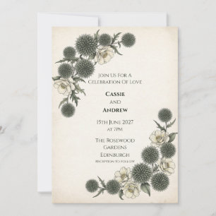 Vintage Moss & Ivory Botanical Invitation