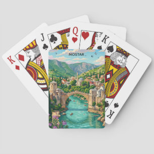 Vintage Mostar Bosnia Old Bridge Stari Balkan Playing Cards
