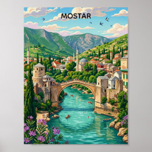 Vintage Mostar Bosnia Old Bridge Stari Balkan Poster