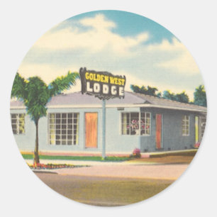 Vintage Motel, Golden West Lodge Hotel with Palms Classic Round Sticker