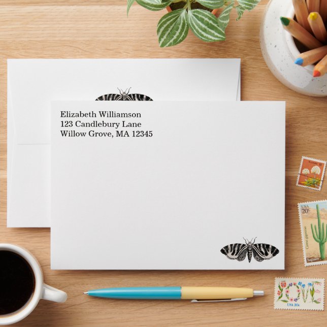 Vintage Moth Elegant Minimalist Personalised Envelope (Desk)