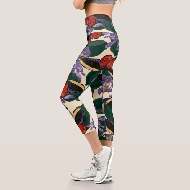  Vintage Moth Pattern Capri Leggings (Left)