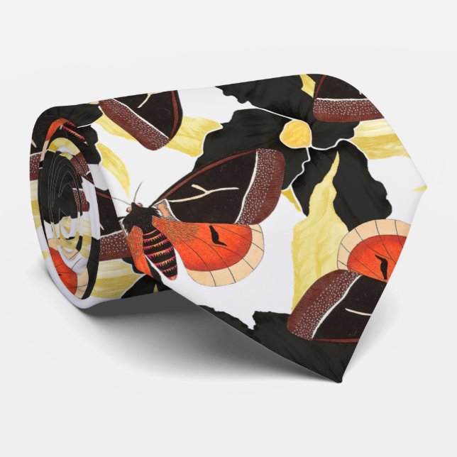 Vintage Moth Pattern Tie (Rolled)