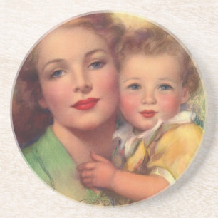 Vintage Mother and Child Family Portrait Coaster