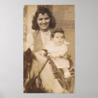 Vintage Mother and Child on a pony Poster