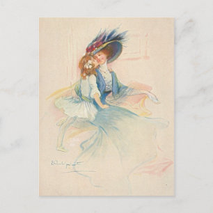 Vintage Mother and Daughter Kiss Postcard