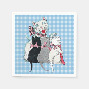 Vintage Mother Cat Three Kittens Pink Bows Napkin