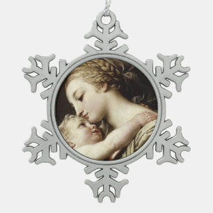Vintage Mother & Child Snowflake Pewter Christmas Ornament