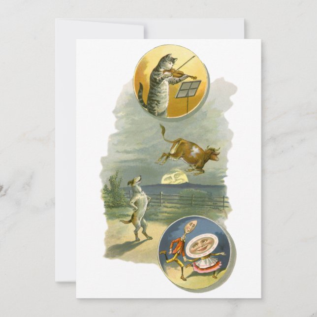 Vintage Mother Goose Nursery Rhyme Hey Diddle Invitation (Front)