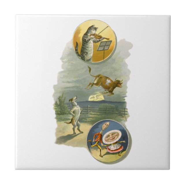 Vintage Mother Goose Nursery Rhyme Hey Diddle Tile (Front)