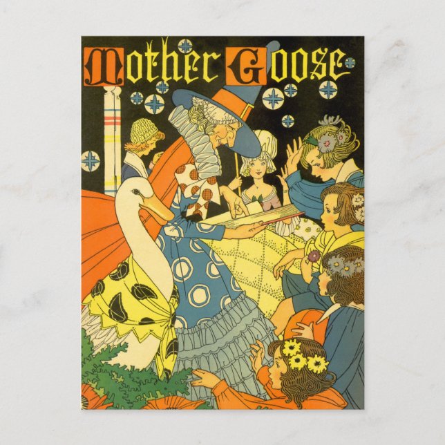 Vintage Mother Goose Reading Books to Children Postcard (Front)