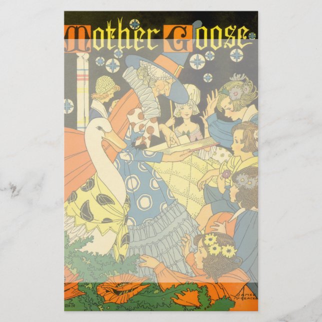 Vintage Mother Goose Reading Books to Children Stationery (Front)