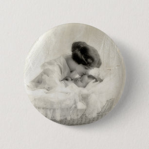 Vintage Mother Kissing Baby in Bassinet 6 Cm Round Badge