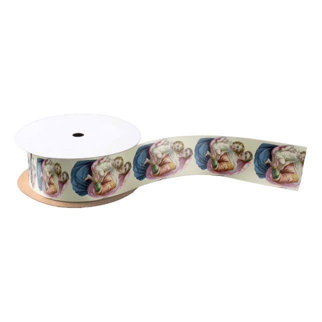 Vintage Mother Mary & Baby Jesus Christmas Satin Ribbon (Spool)