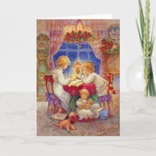 Vintage Mother with children At The Table Holiday Card