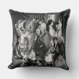 Vintage Mothers and Children Collage Grey Pattern Cushion