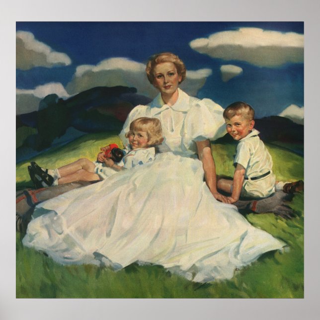 Vintage Mother's Day, Mom with Children Poster (Front)