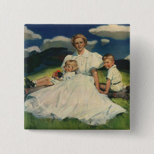 Vintage Mother's Day, Mum with Children 15 Cm Square Badge