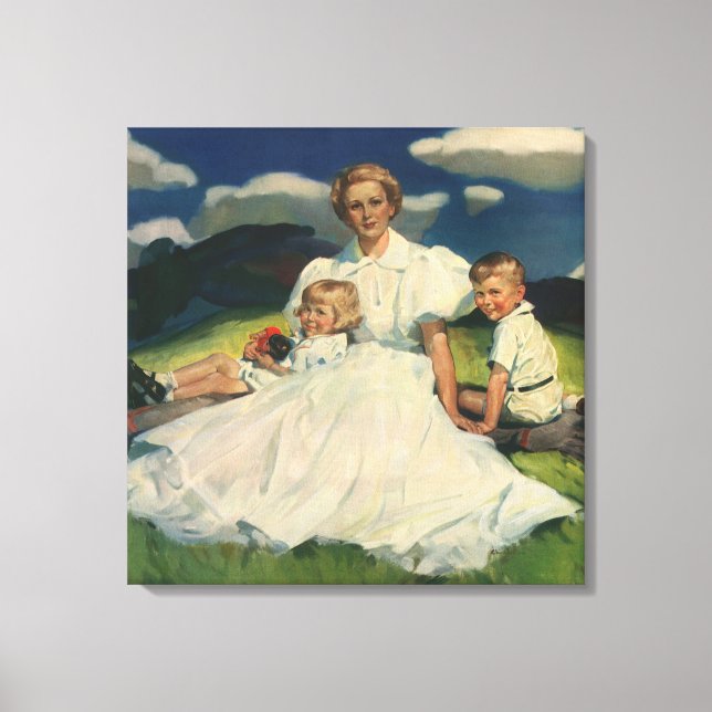 Vintage Mother's Day, Mum with Children Canvas Print (Front)