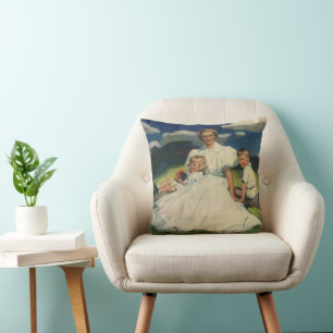 Vintage Mother's Day, Mum with Children Cushion