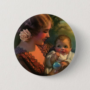 Vintage Mother's Day Portrait, Mum and Baby 6 Cm Round Badge