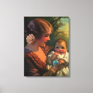 Vintage Mother's Day Portrait, Mum and Baby Canvas Print